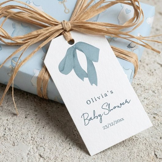 Baby Shower for Boy – Blue Bow , Customizable  ギフトタグ