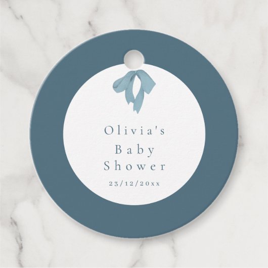 Baby Shower for Boy – Blue Bow , Customizable  フェイバータグ (正面)