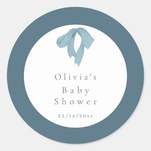 Baby Shower for Boy Blue Bow , Customizable  ラウンドシール (正面)