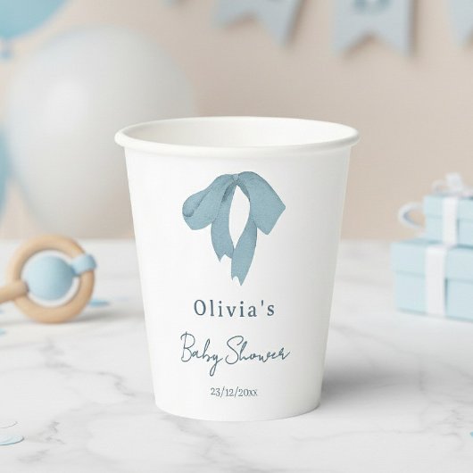 Baby Shower for Boy – Blue Bow, Customizable  紙コップ