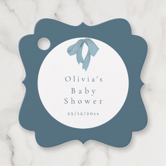 Baby Shower for Boy – Blue Bow , Customizable Fav フェイバータグ (正面)