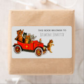 Baby Shower Funny Cartoon Cats Retro Car Purple ラベル (インサイチュ)