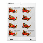 Baby Shower Funny Cartoon Cats Retro Car Purple ラベル (フルシート)