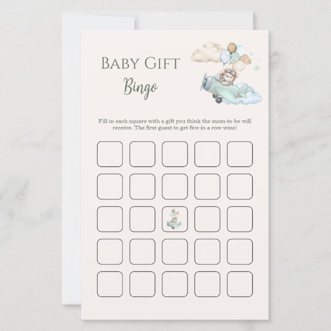 Baby Shower Gift Bingo Game We Can Bearly Wait Boy (正面)
