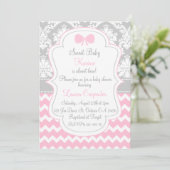 Baby shower girl invitation pink chevron and grey 招待状 (スタンド正面)