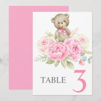 Baby Shower Girl Pink BearTable sign 招待状