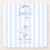 Baby shower goose blue スクエアペーパーコースター (正面)