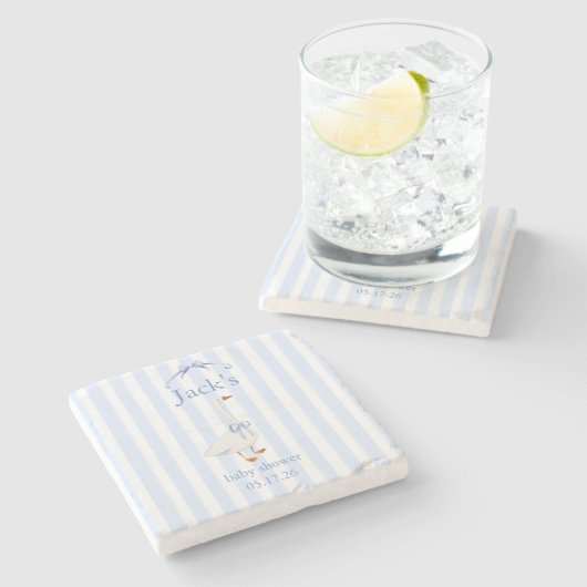 Baby shower goose blue ストーンコースター (横)
