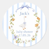 Baby shower goose blue ラウンドシール (正面)