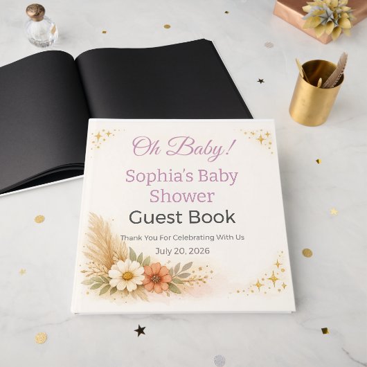 Baby Shower Guest Book | Elegant Keepsake ゲストブック (正面見開き)