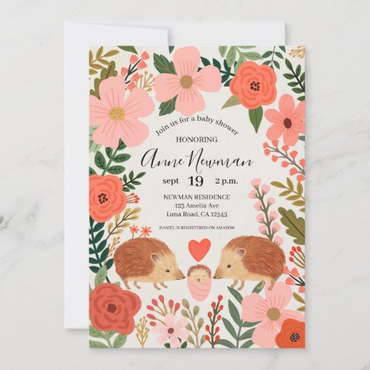 Baby Shower Hedgehog Love Invitation 招待状 (正面)