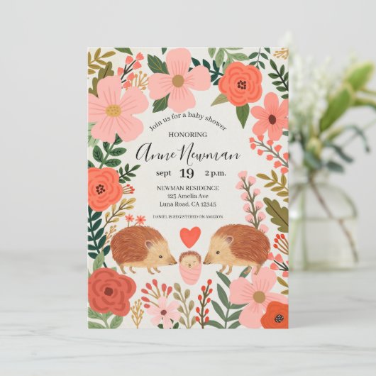 Baby Shower Hedgehog Love Invitation 招待状 (スタンド正面)