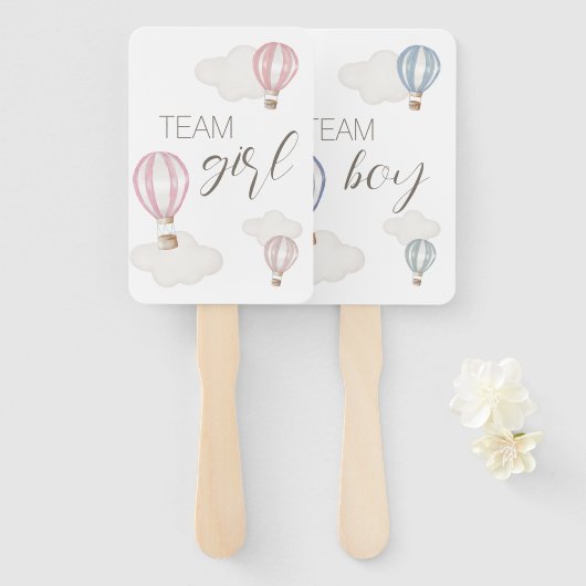 Baby Shower Hot Air Balloons Gender Neutral ハンドファン (正面&裏面)