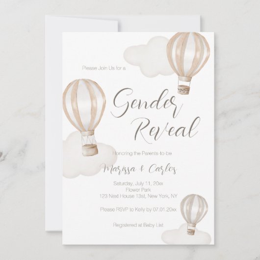 Baby Shower Hot Air Balloons Gender Neutral 招待状 (正面)