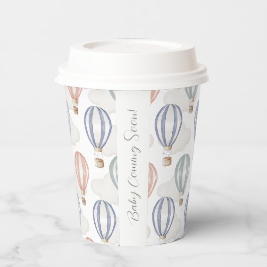 Baby Shower Hot Air Balloons Gender Neutral 紙コップ (左)