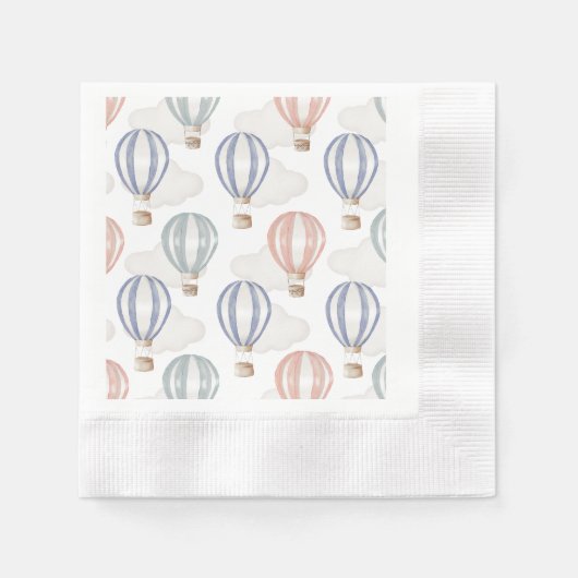 Baby Shower Hot Air Balloons Gender Neutral 縁ありカクテルナプキン (正面)