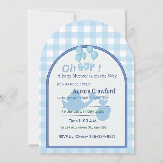 Baby Shower Invitation | ブルーストークカスタマイズ可能B 招待状 (正面)