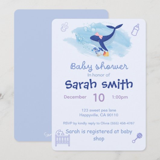 Baby shower invitation  招待状 (正面/裏面)