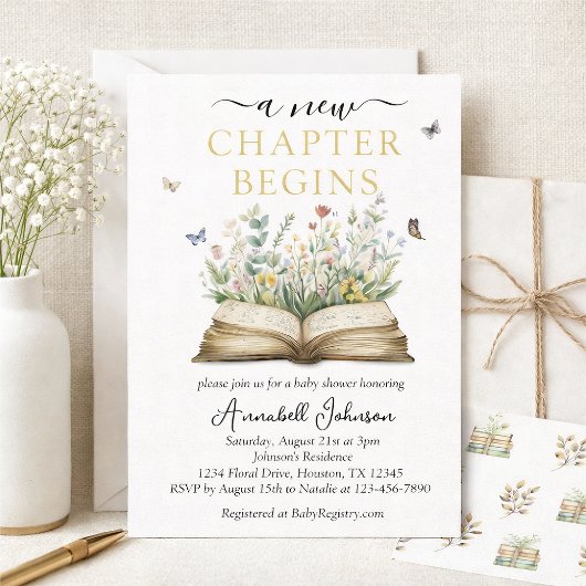 Baby shower invitation: A new chapter begins 招待状