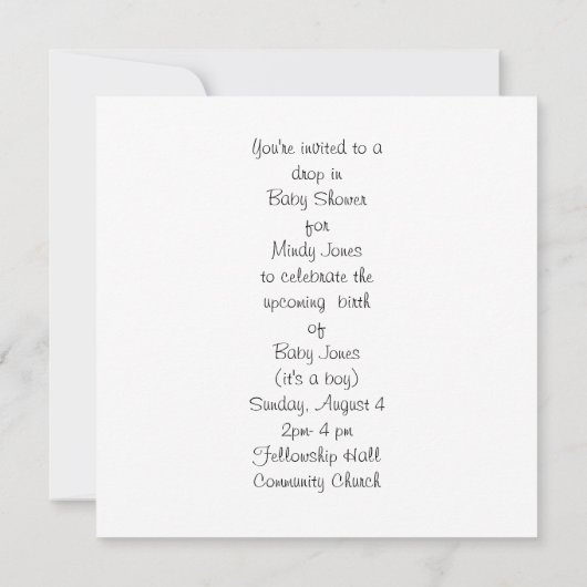 Baby Shower invitation bib, bottle and cup 招待状 (裏面)