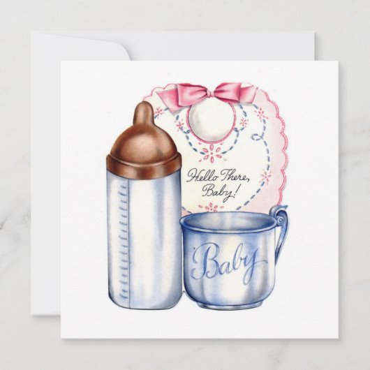 Baby Shower invitation bib, bottle and cup 招待状 (正面)
