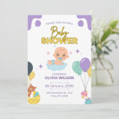 Baby Shower Invitation Blue Minimal Elegant 招待状 (スタンド正面)