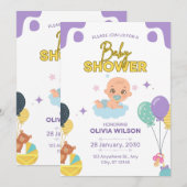 Baby Shower Invitation Blue Minimal Elegant 招待状 (正面/裏面)
