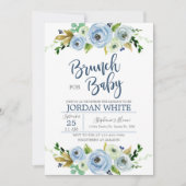 Baby shower invitation boy, blue floral invite 招待状 (正面)