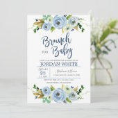 Baby shower invitation boy, blue floral invite 招待状 (スタンド正面)