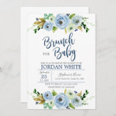 Baby shower invitation boy, blue floral invite 招待状 (正面/裏面)
