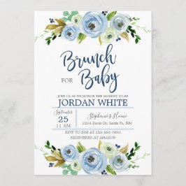 Baby shower invitation boy, blue floral invite 招待状