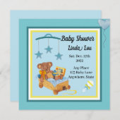 Baby Shower Invitation Boy Teddy Bear Blue  招待状 (正面/裏面)