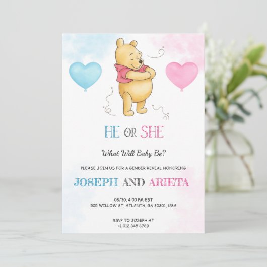 Baby shower Invitation card featuring a bear  招待状 (スタンド正面)