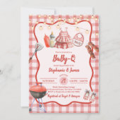 Baby Shower Invitation: Coed BBQ Party Red Gingham 招待状 (正面)