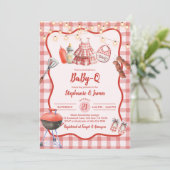 Baby Shower Invitation: Coed BBQ Party Red Gingham 招待状 (スタンド正面)