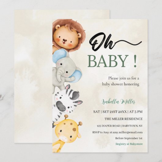 Baby Shower Invitation –Customizable 招待状 (正面/裏面)