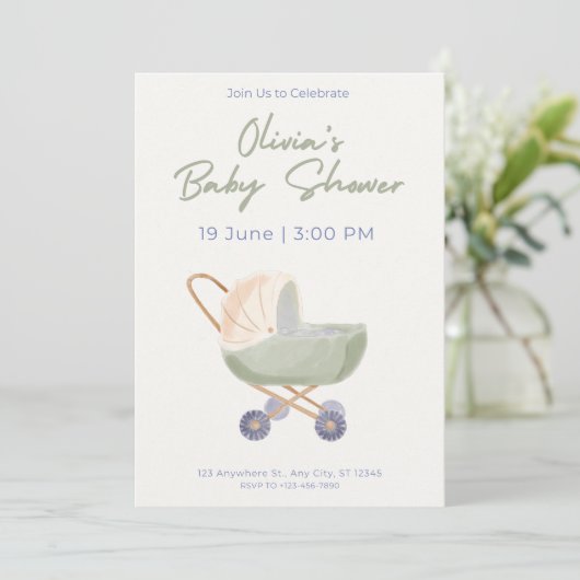 Baby Shower Invitation Cute Bear Theme 招待状 (スタンド正面)