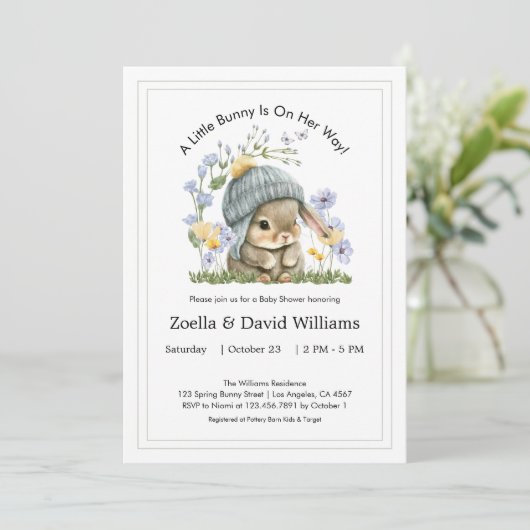 Baby Shower Invitation Cute Minimal Bunny 招待状 (スタンド正面)