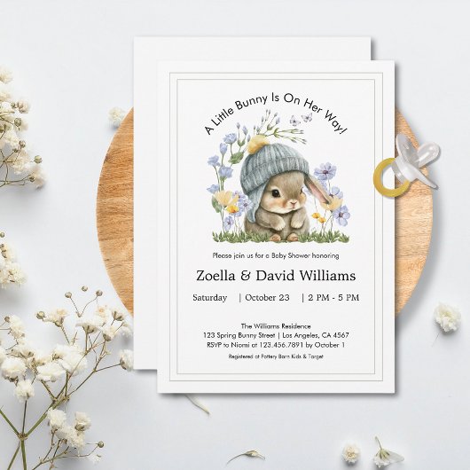 Baby Shower Invitation Cute Minimal Bunny 招待状