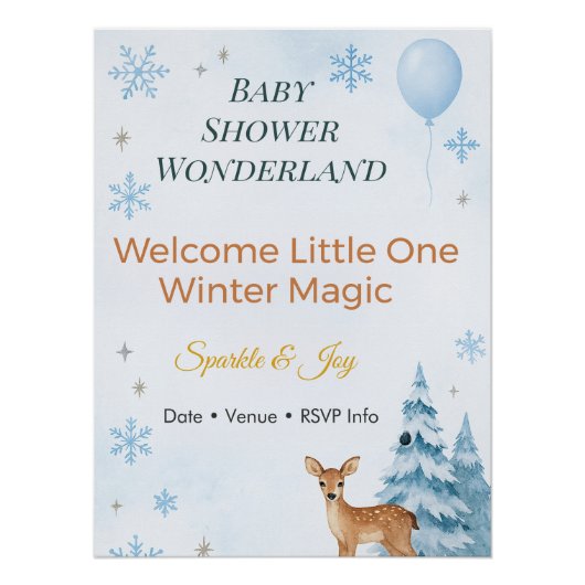 Baby Shower Invitation Deer Winter Wonderland  ポスター (正面)