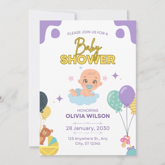 Baby Shower Invitation Elegant Minimal Design 招待状 (正面)