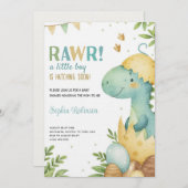 Baby shower invitation featuring a dinosaur  招待状 (正面/裏面)