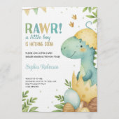 Baby shower invitation featuring a dinosaur 招待状 (正面)