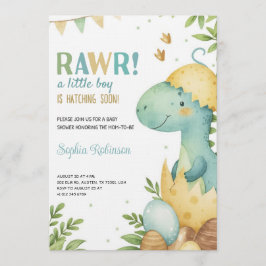 Baby shower invitation featuring a dinosaur  招待状