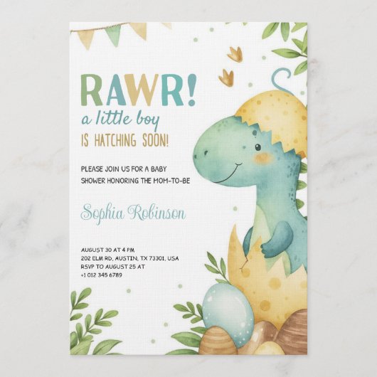 Baby shower invitation featuring a dinosaur  招待状 (正面)