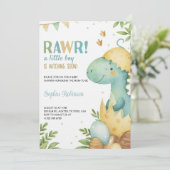 Baby shower invitation featuring a dinosaur 招待状 (スタンド正面)