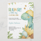 Baby shower invitation featuring a dinosaur 招待状 (正面)