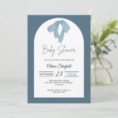 Baby Shower Invitation for Boy – Blue Bow, Modern 招待状 (スタンド正面)