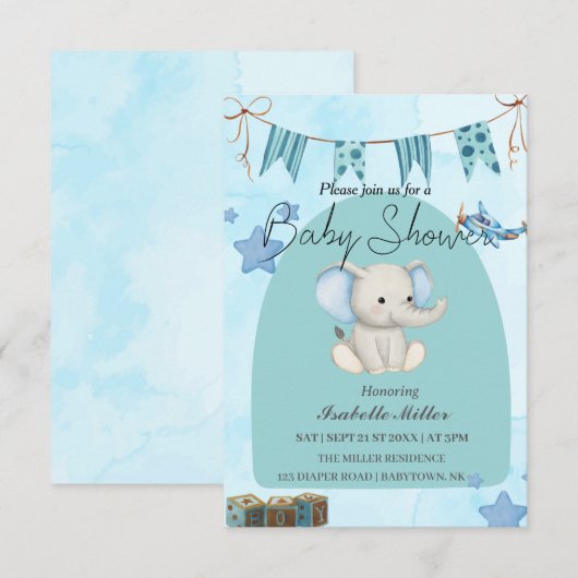 Baby Shower Invitation for Boy –Customizable 招待状 (正面/裏面)