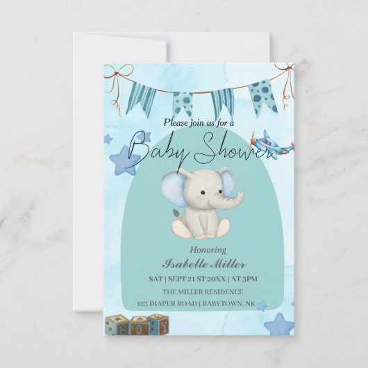 Baby Shower Invitation for Boy –Customizable 招待状 (正面)
